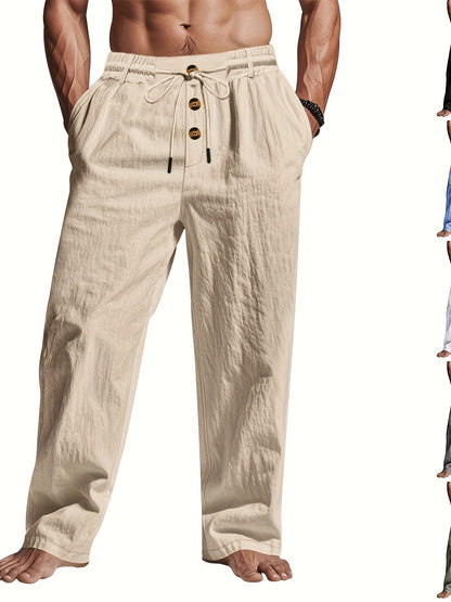 Herren Leinenhose Atmungsaktiv Mit Knopfverschluss Sommer Beige