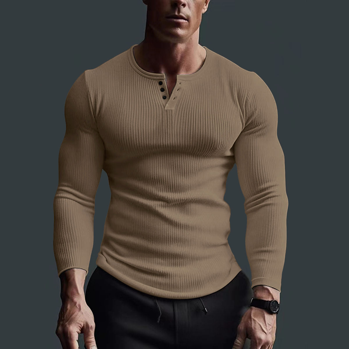 Herren Henley-Shirt Stretch elastisch Halbknopf