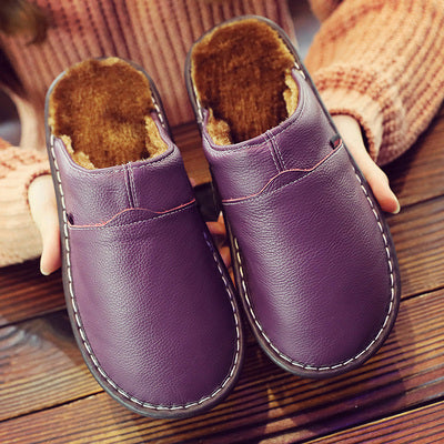 Leder Hausschuhe Damen Bequem Warm Wasserdicht