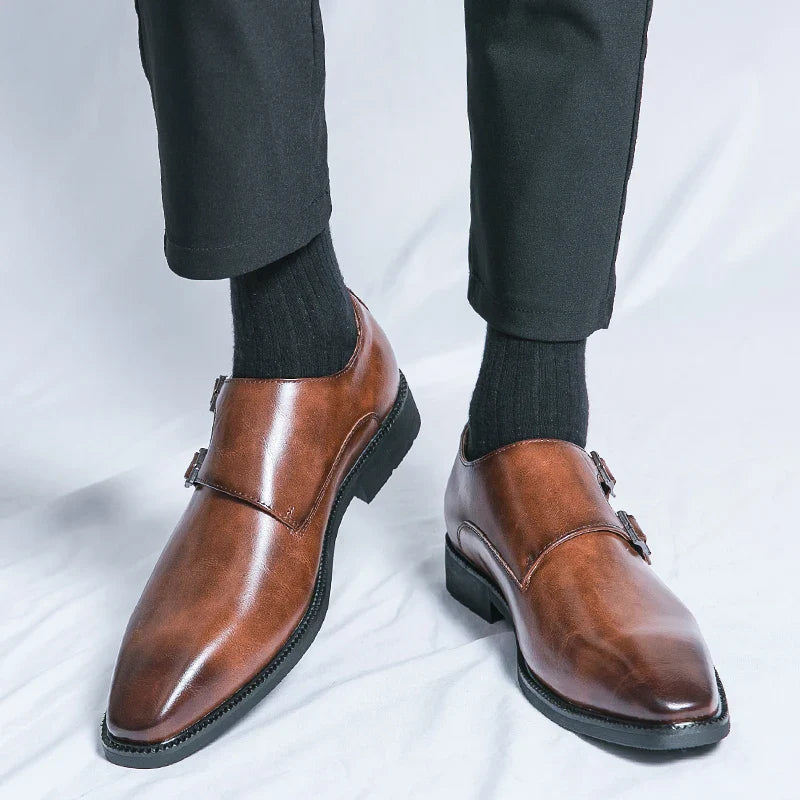Herren Leder Monkstrap Schuhe Classic