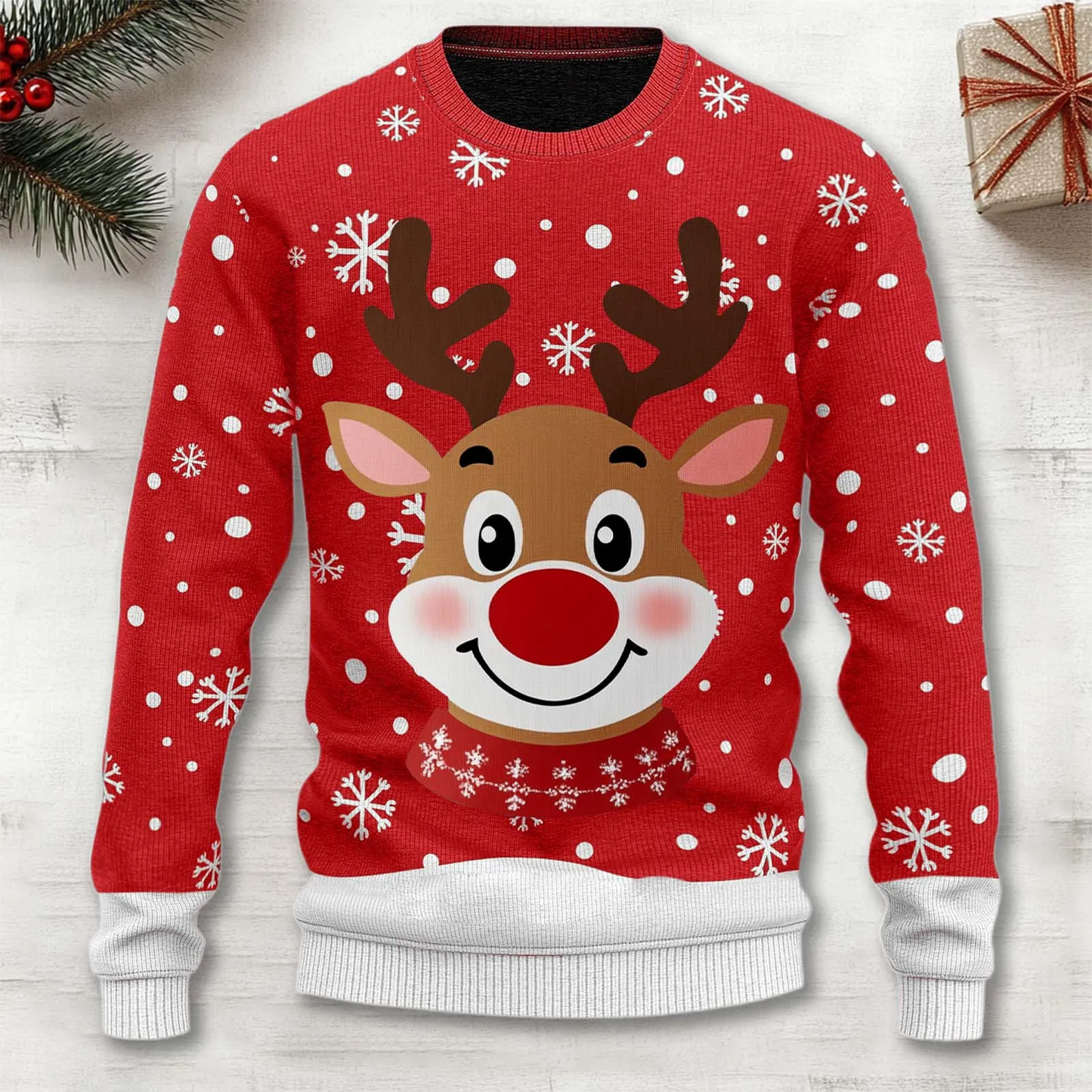 Herren Weihnachtspullover Warm Strick Rentier Motiv