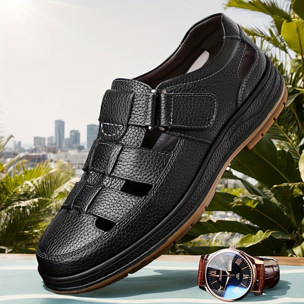 Herren Schuhe Leder Atmungsaktives Rutschfestes Sohlen Schwarz - Norvielle