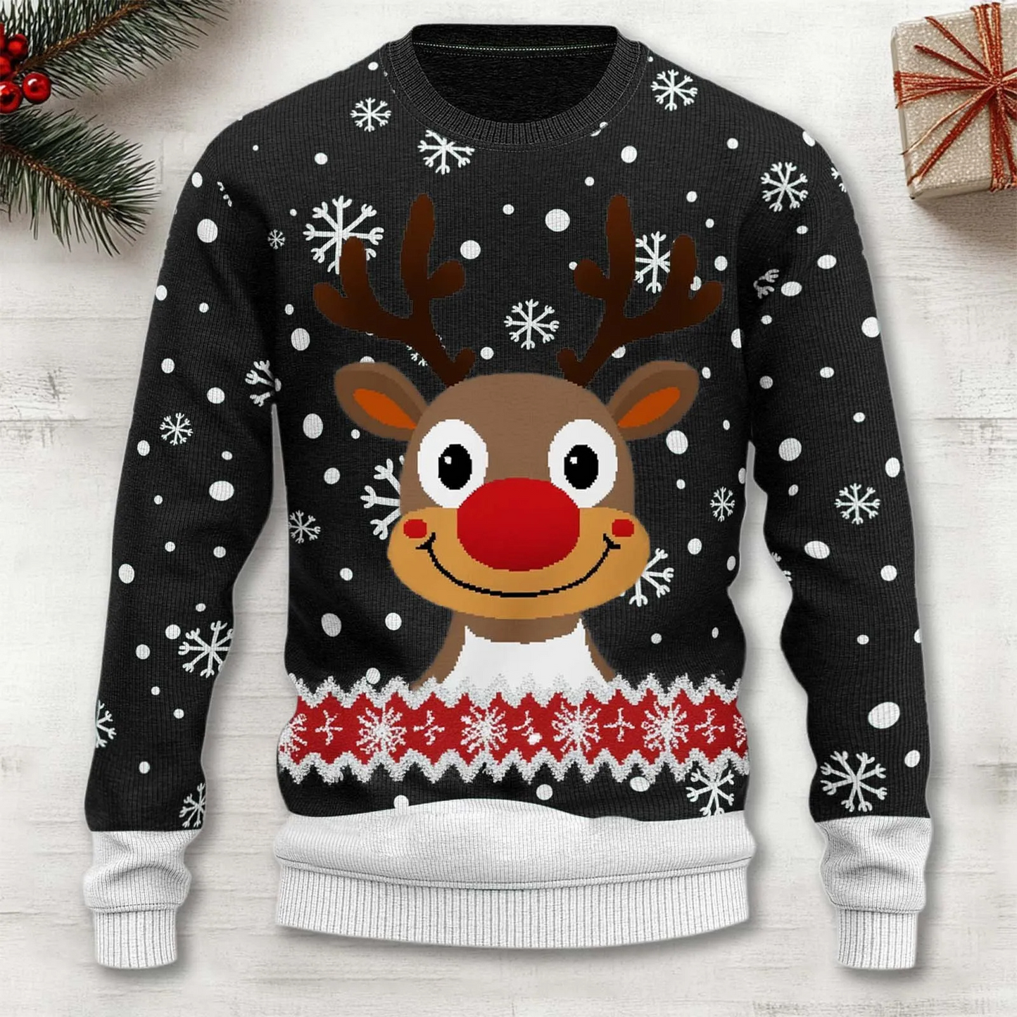 Herren Weihnachtspullover Warm Strick Rentier Motiv
