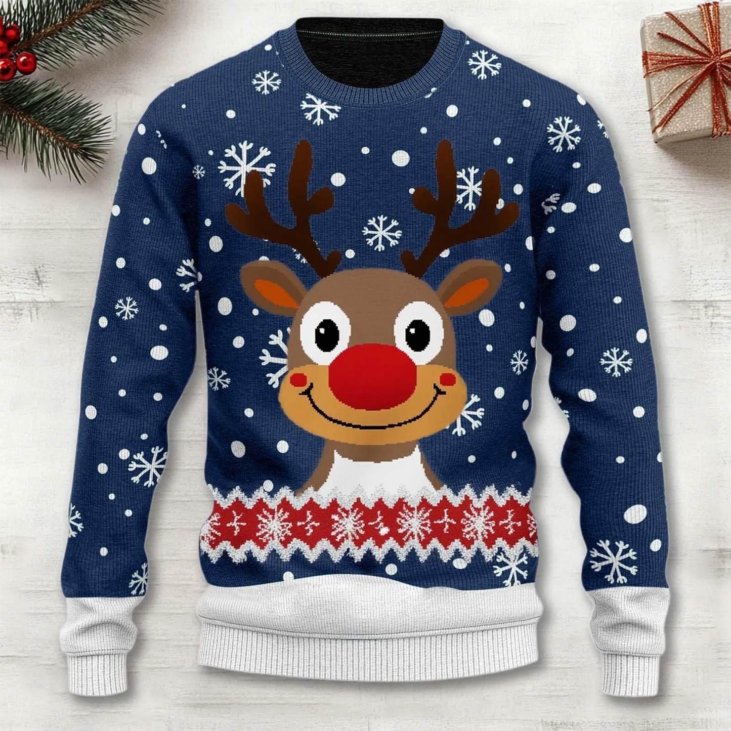Herren Weihnachtspullover Warm Strick Rentier Motiv