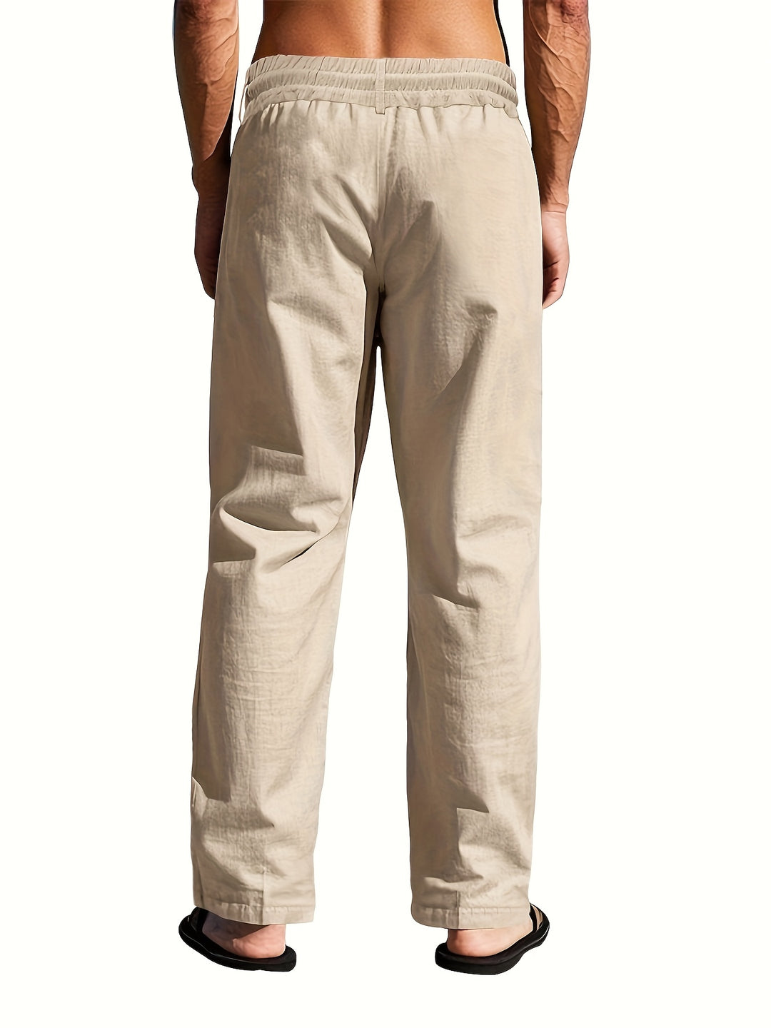 Herren Leinenhose Atmungsaktiv Mit Knopfverschluss Sommer Beige