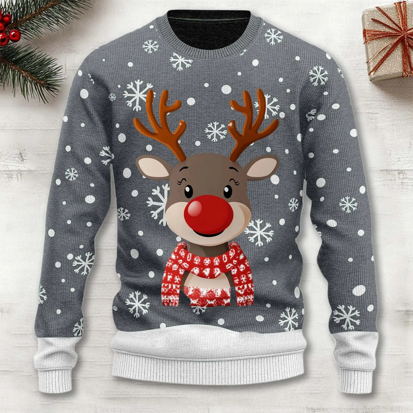 Herren Weihnachtspullover Warm Strick Rentier Motiv