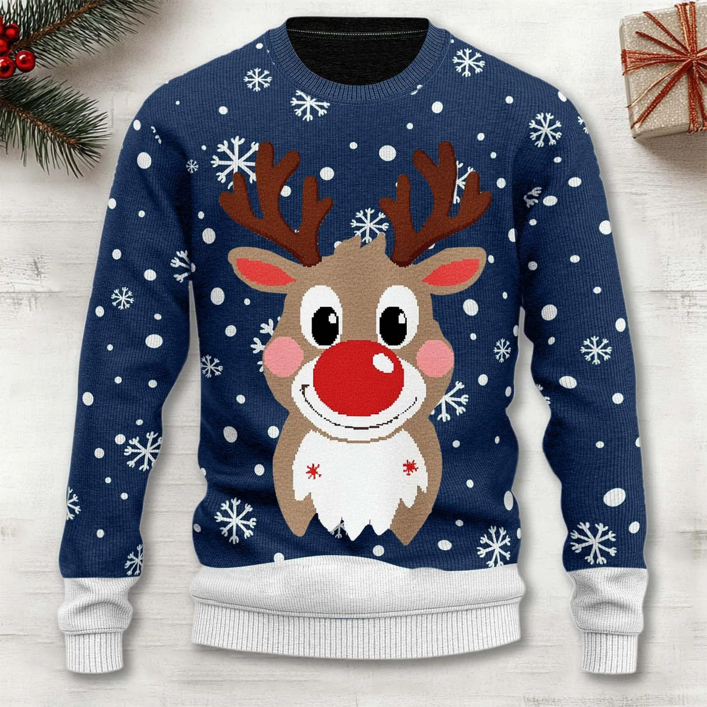 Herren Weihnachtspullover Warm Strick Rentier Motiv