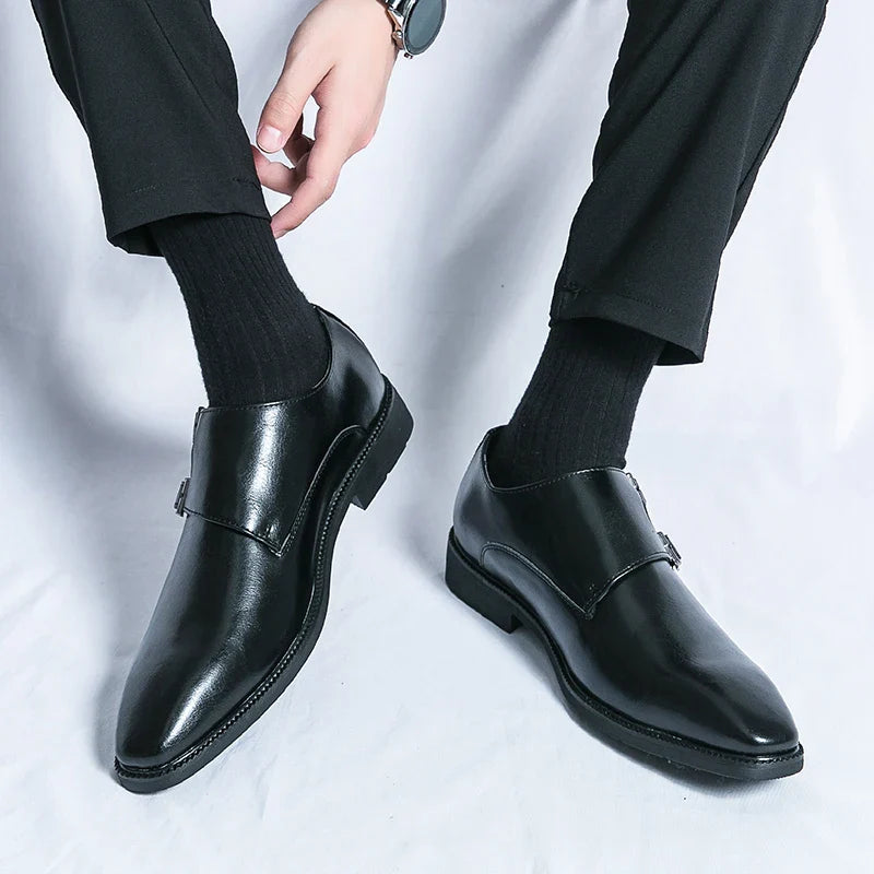 Herren Leder Monkstrap Schuhe Classic