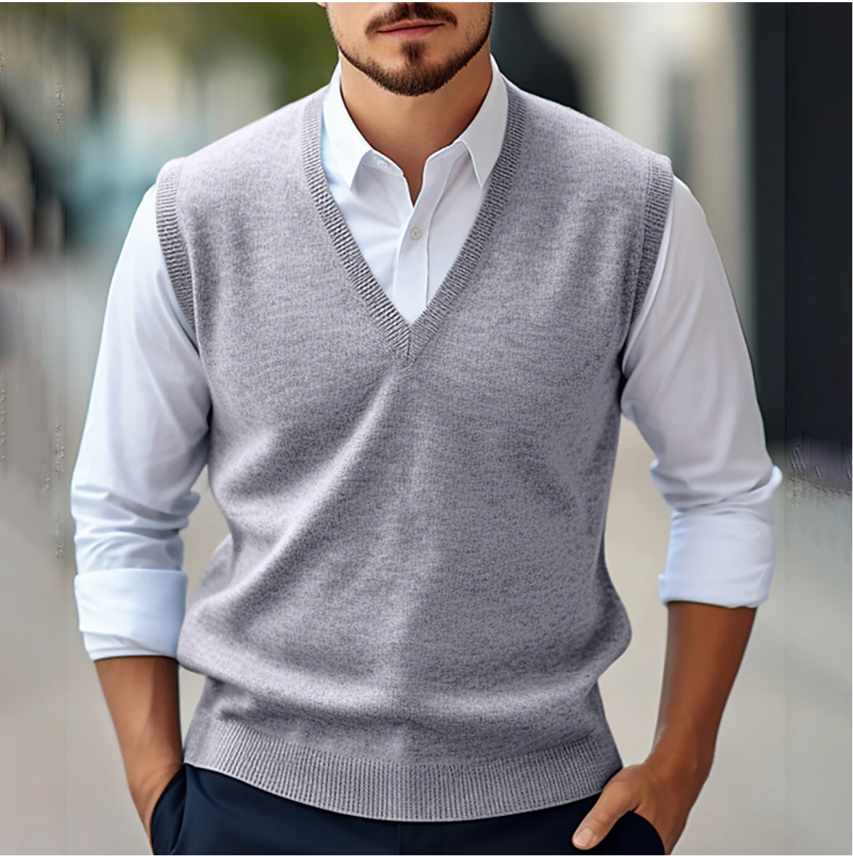Herren Strickjacke Ärmellos Weich V-Ausschnitt Komfort