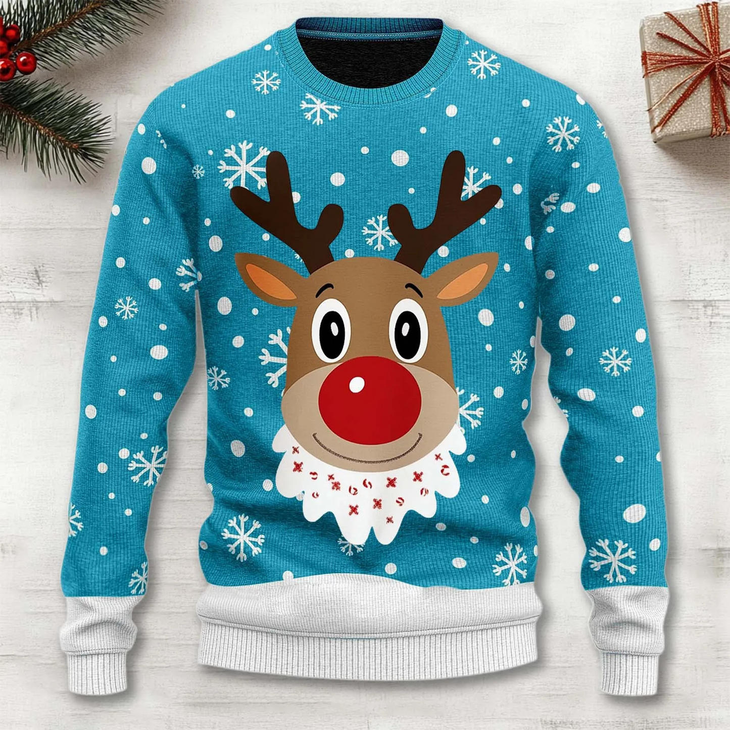 Herren Weihnachtspullover Warm Strick Rentier Motiv