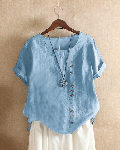 Allegra Damen Bluse Leinen Kurzarm Luftig