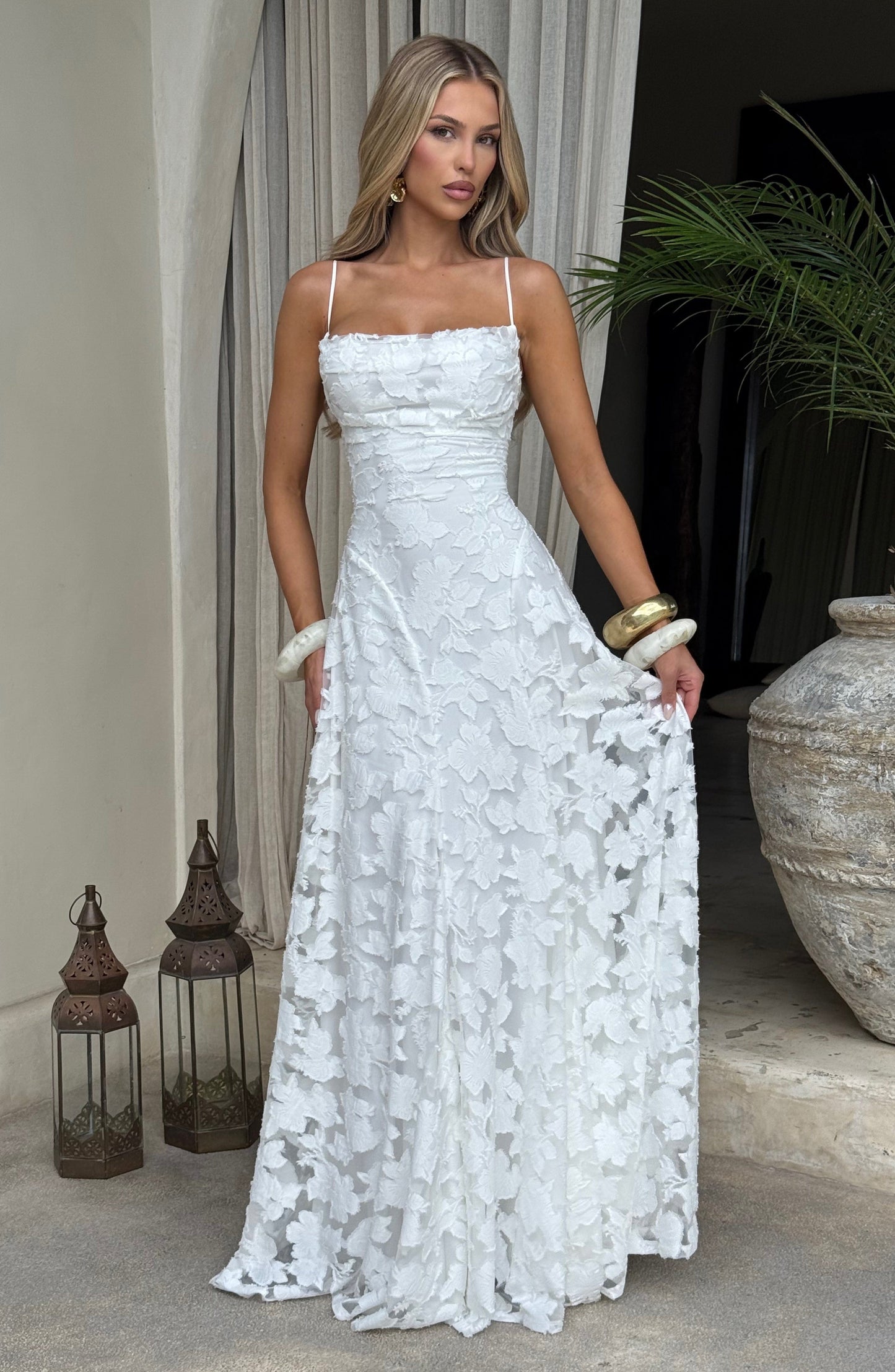 Damen Maxikleid Blumenmuster Baumwolle Lang