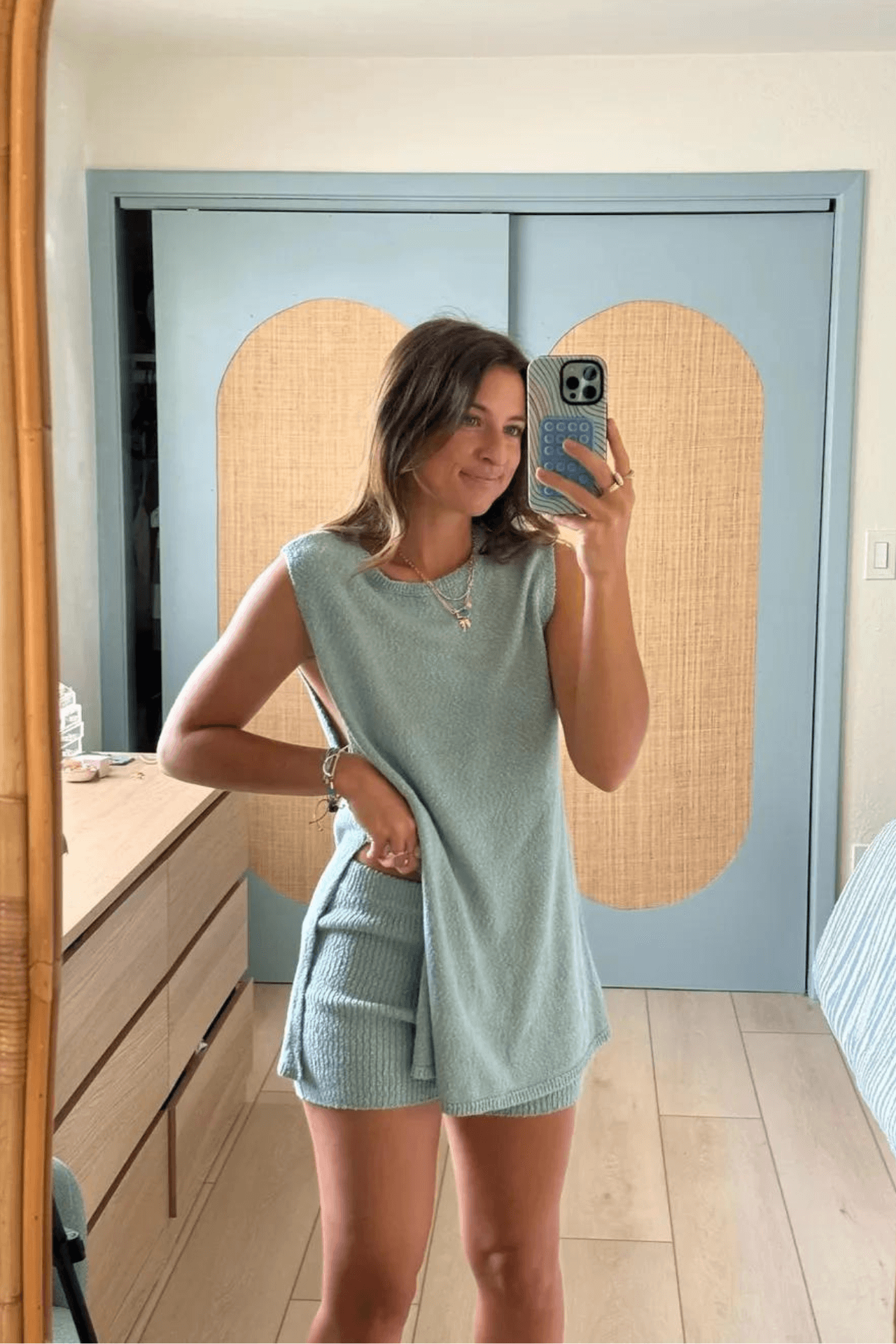 Damen Zweiteiliges Strick-Set Ärmelloses Oberteil Shorts