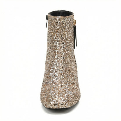 Norvielle Damen Glitzer-Ankle-Boots mit Blockabsatz