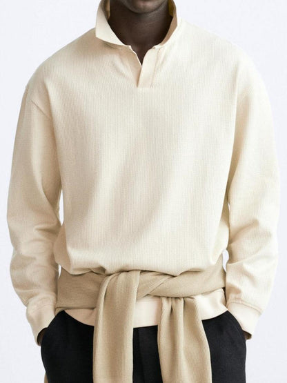 Beige Pullover Damen Polokragen Lässig Eleganz