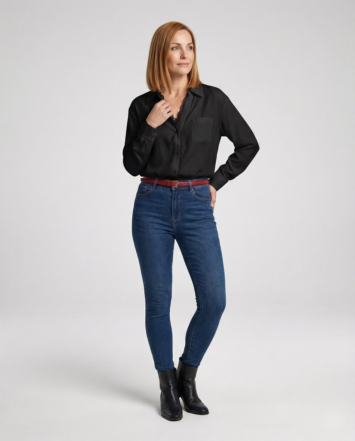 Damen Bluse Spitzenakzent Weiß