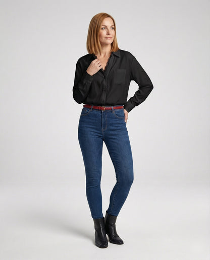 Damen Bluse Spitzenakzent Weiß