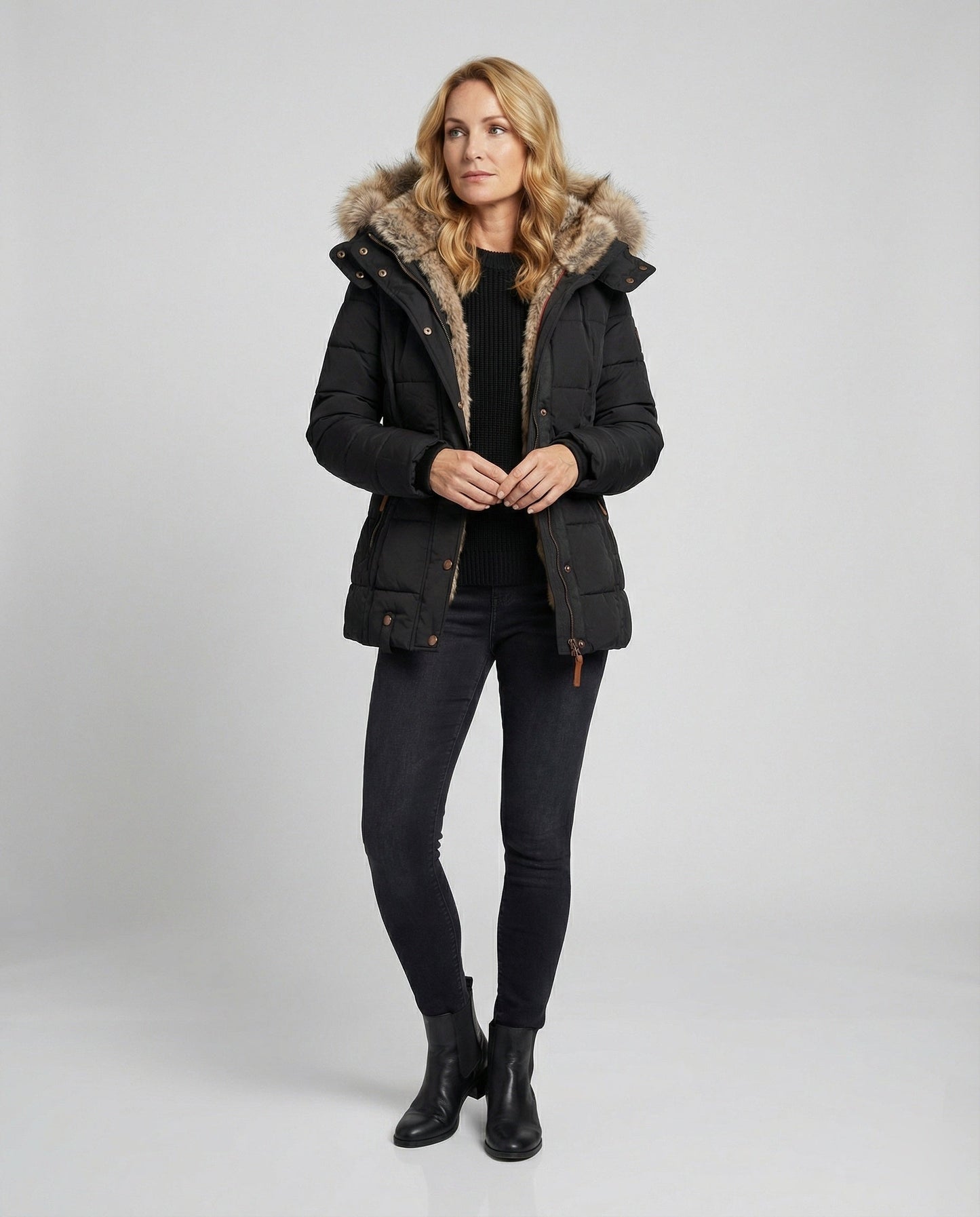 Norvielle Damen Winterjacke Wasserdicht Innenfutter Kapuze - Norvielle