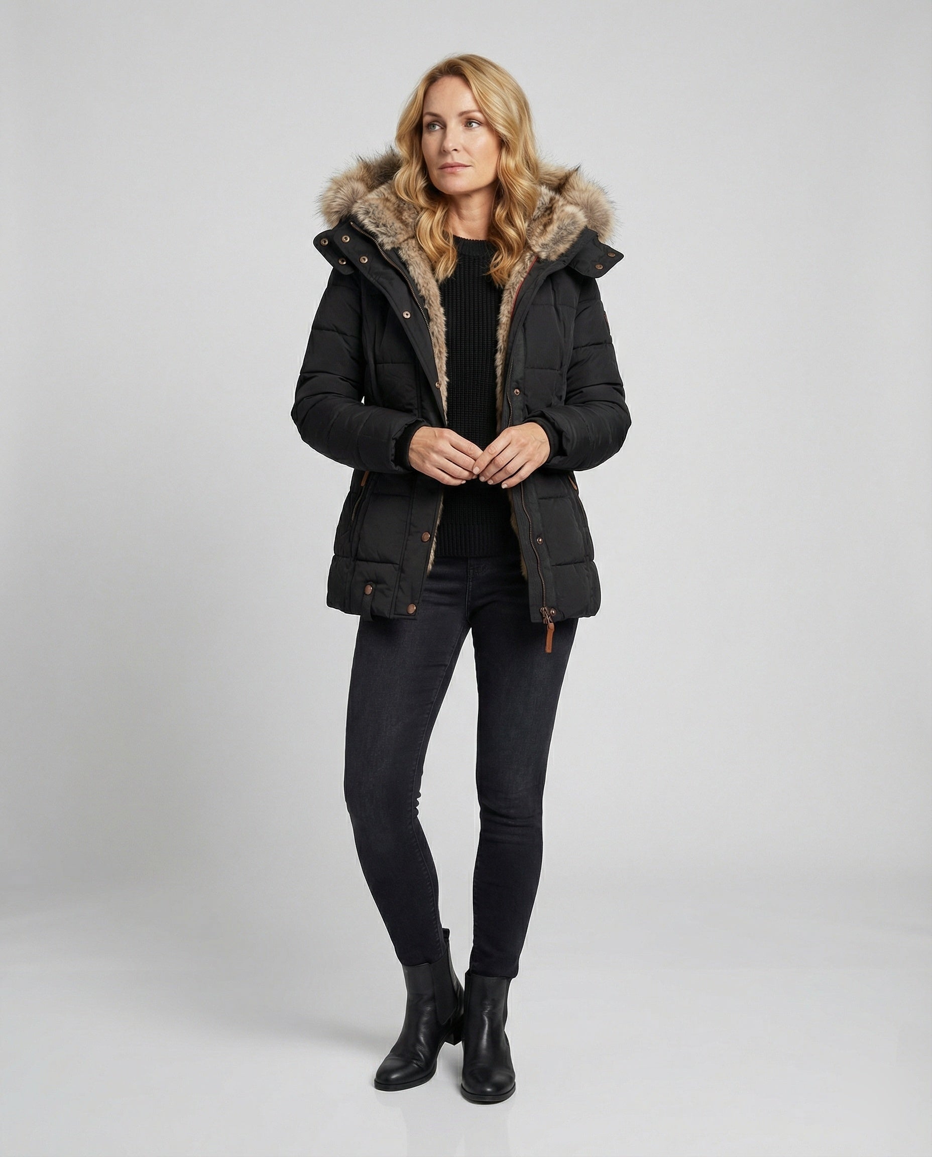 Norvielle Damen Winterjacke Wasserdicht Innenfutter Kapuze - Norvielle