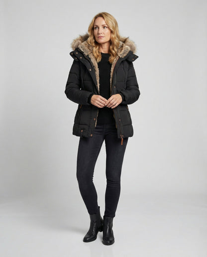 Norvielle Damen Winterjacke Wasserdicht Innenfutter Kapuze - Norvielle