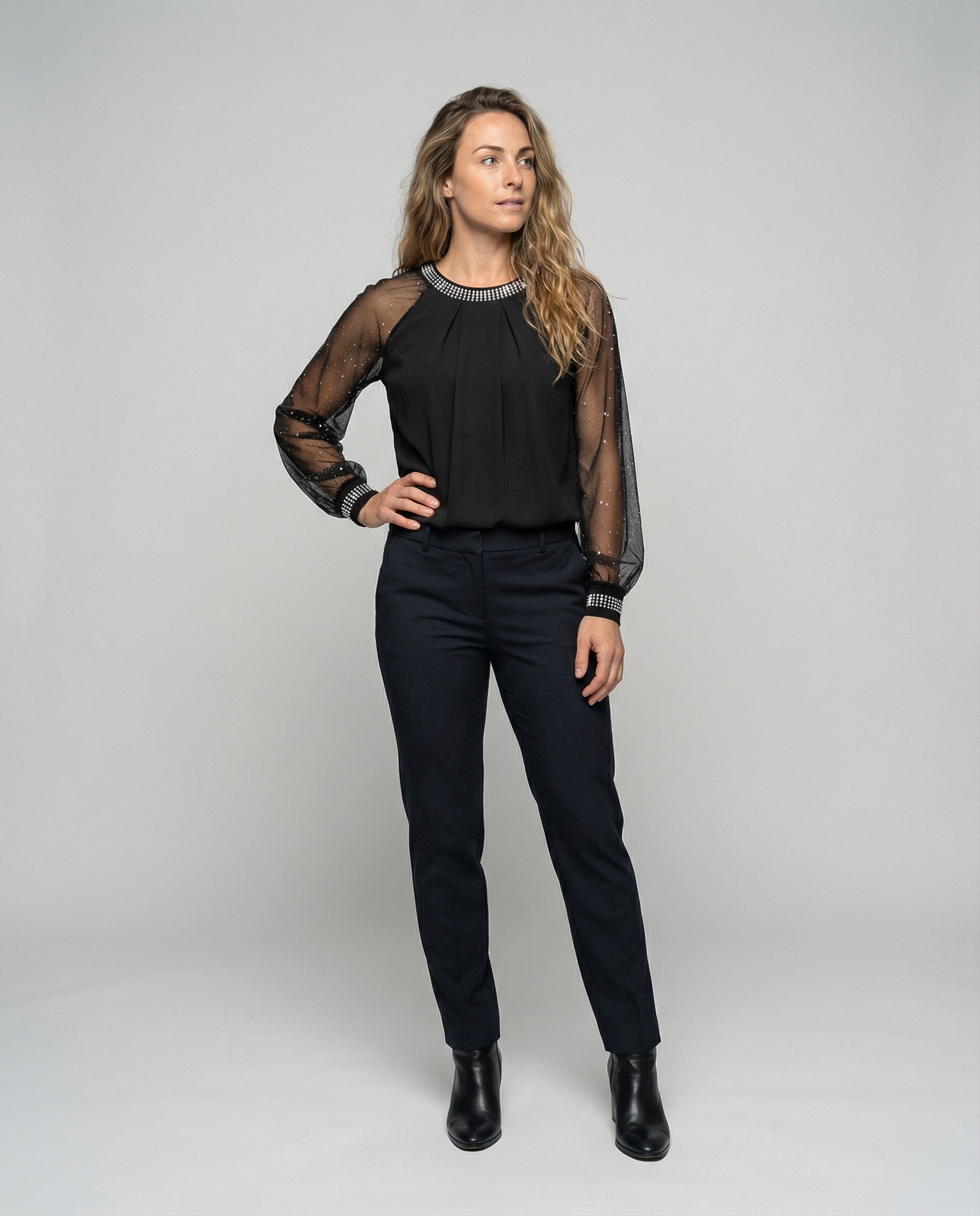 Damen Langarmbluse Schwarz Festlich - Norvielle