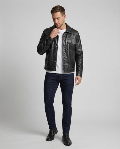 Herren Overshirt Lederjacke Optik