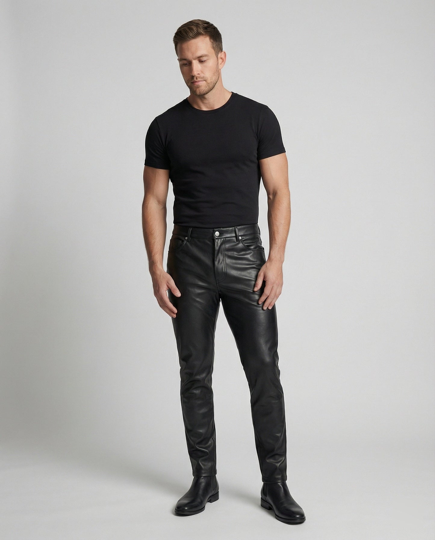 Herren Slimfit Hose Kunstleder
