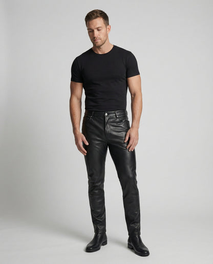 Herren Slimfit Hose Kunstleder