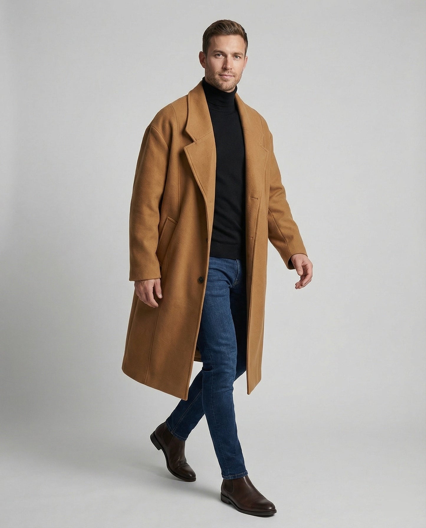 Eleganter Herren Mantel Wolle Optik