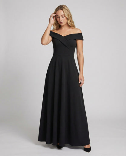 Norvielle Damen Off-Shoulder Abendkleid Lang Elegant Schwarz - Norvielle