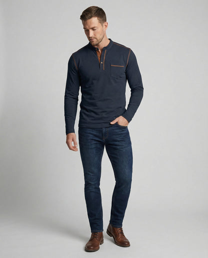 Herren Langarm-Henley-Shirt