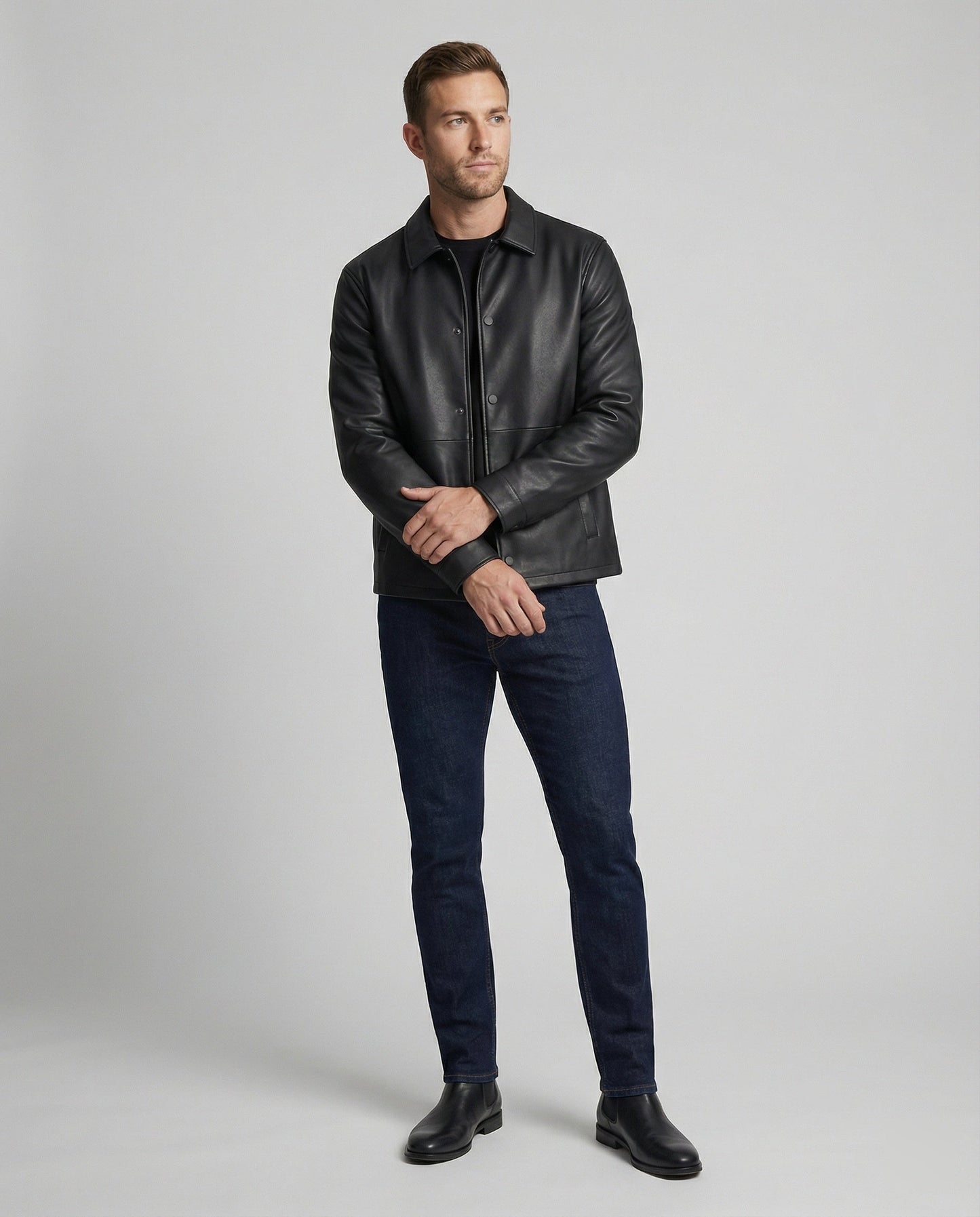 Herren Lederjacke Übergangsjacke Lederoptik
