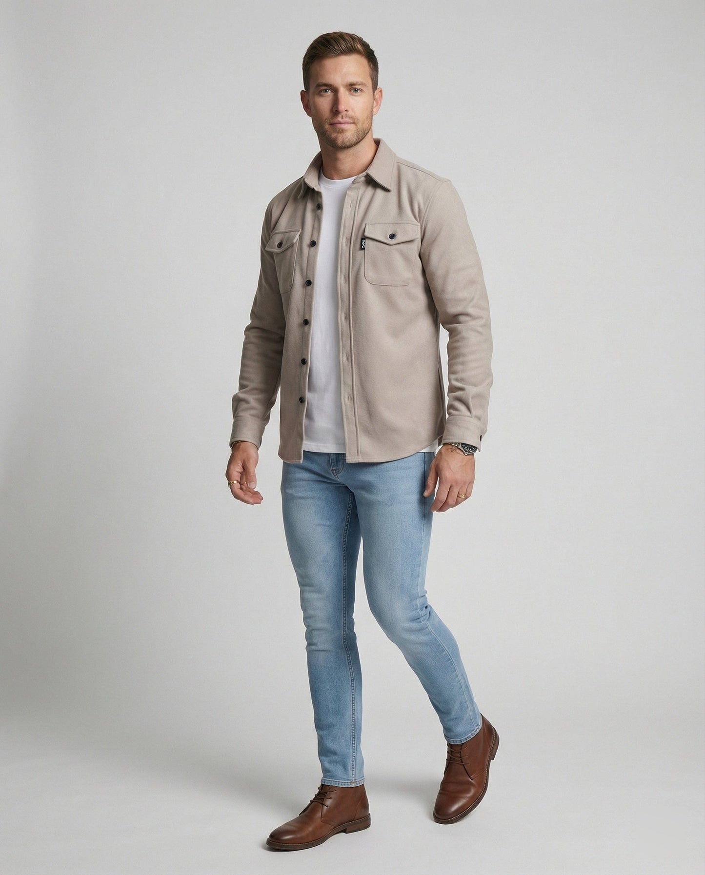 Herren Herbst-Hemd Baumwolle Beige