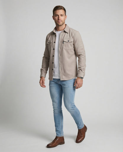 Herren Herbst-Hemd Baumwolle Beige