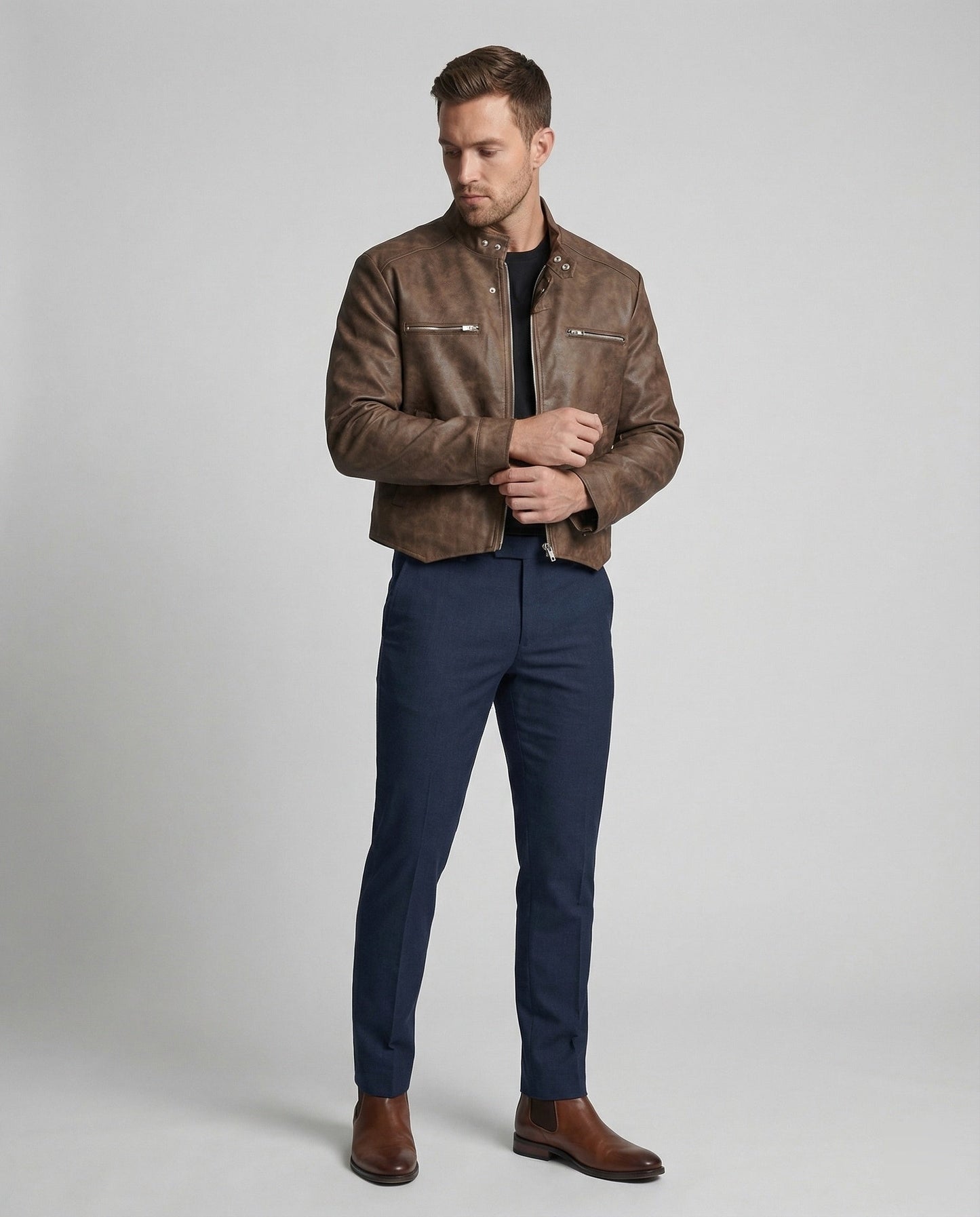 Herren Lederjacke Kurz Lederoptik