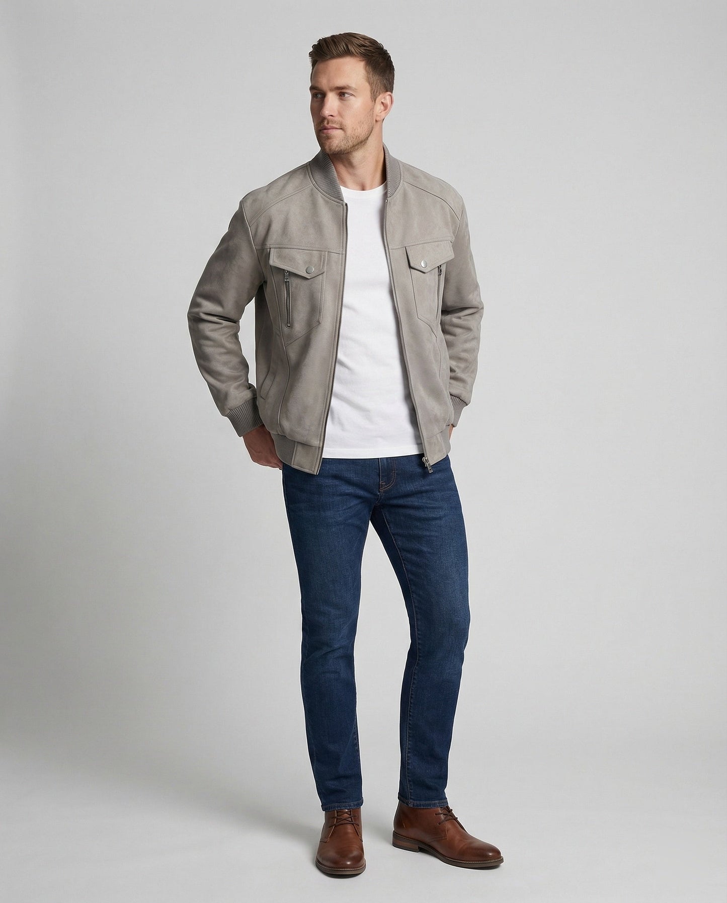 Herren Velours-Bomberjacke Locker Fit