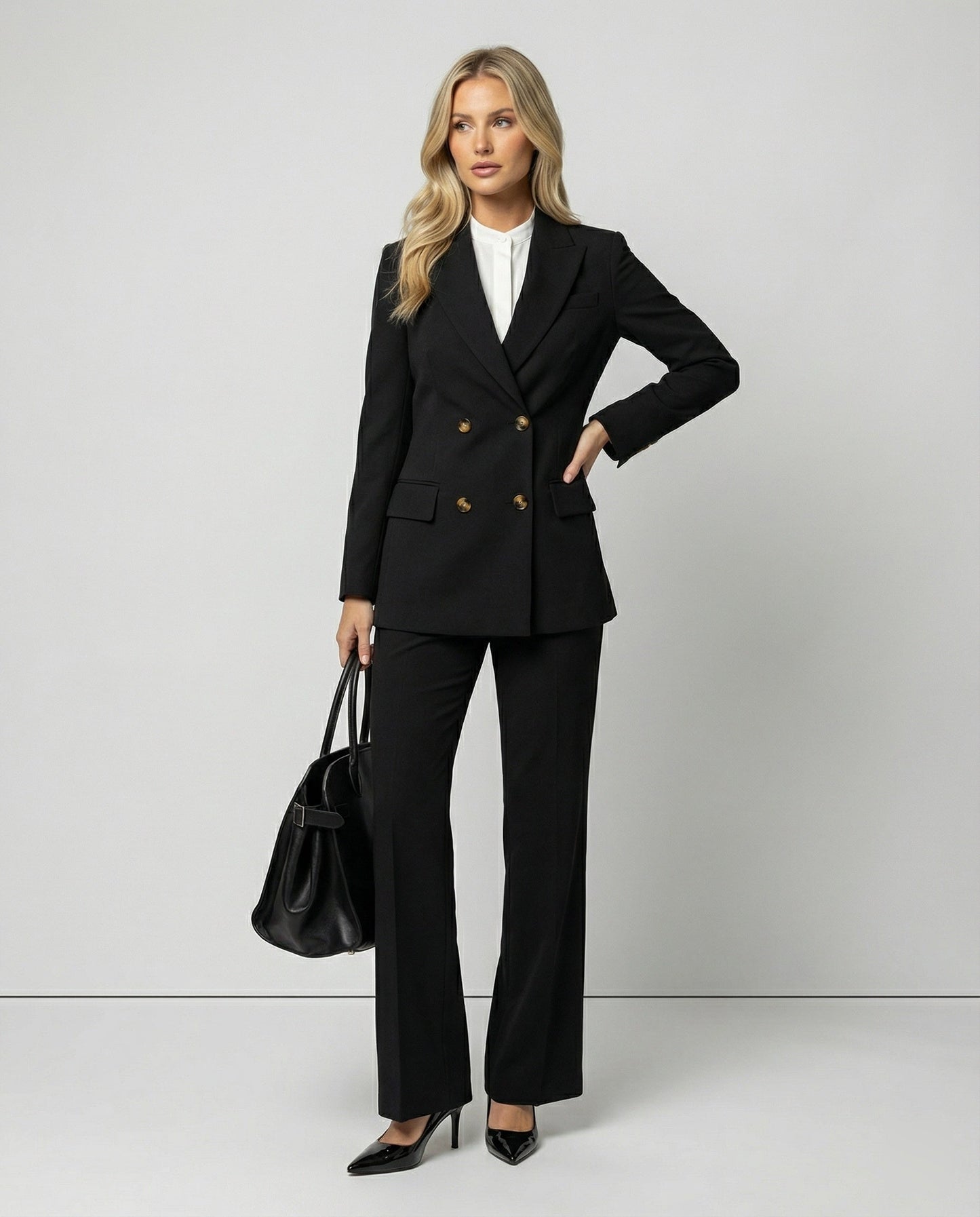 Damen Sakko Wollstruktur Tailliert Elegantes Design Schwarz - Norvielle