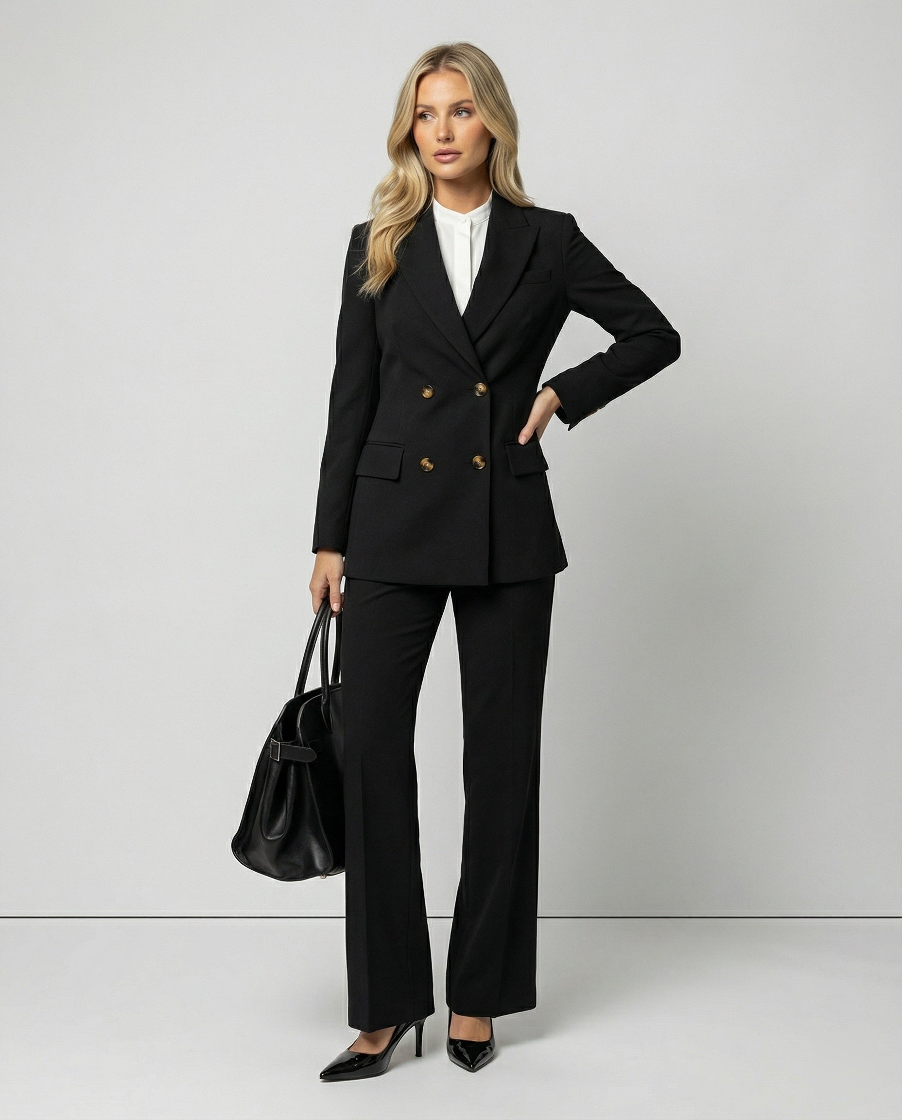 Damen Sakko Wollstruktur Tailliert Elegantes Design Schwarz - Norvielle
