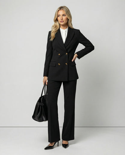 Damen Sakko Wollstruktur Tailliert Elegantes Design Schwarz - Norvielle