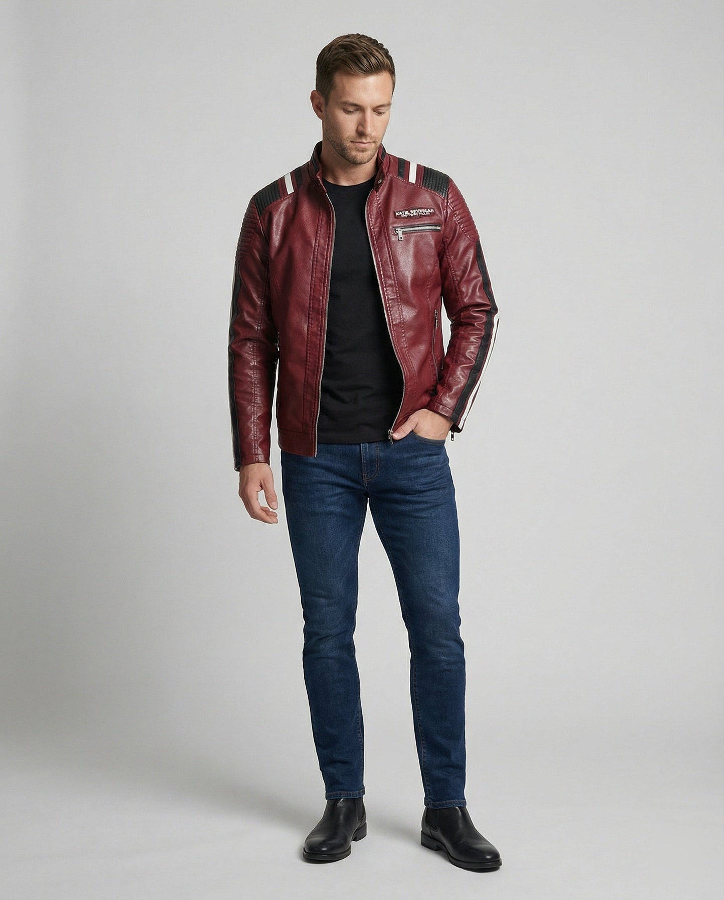 Herren Lederjacke Biker Leder
