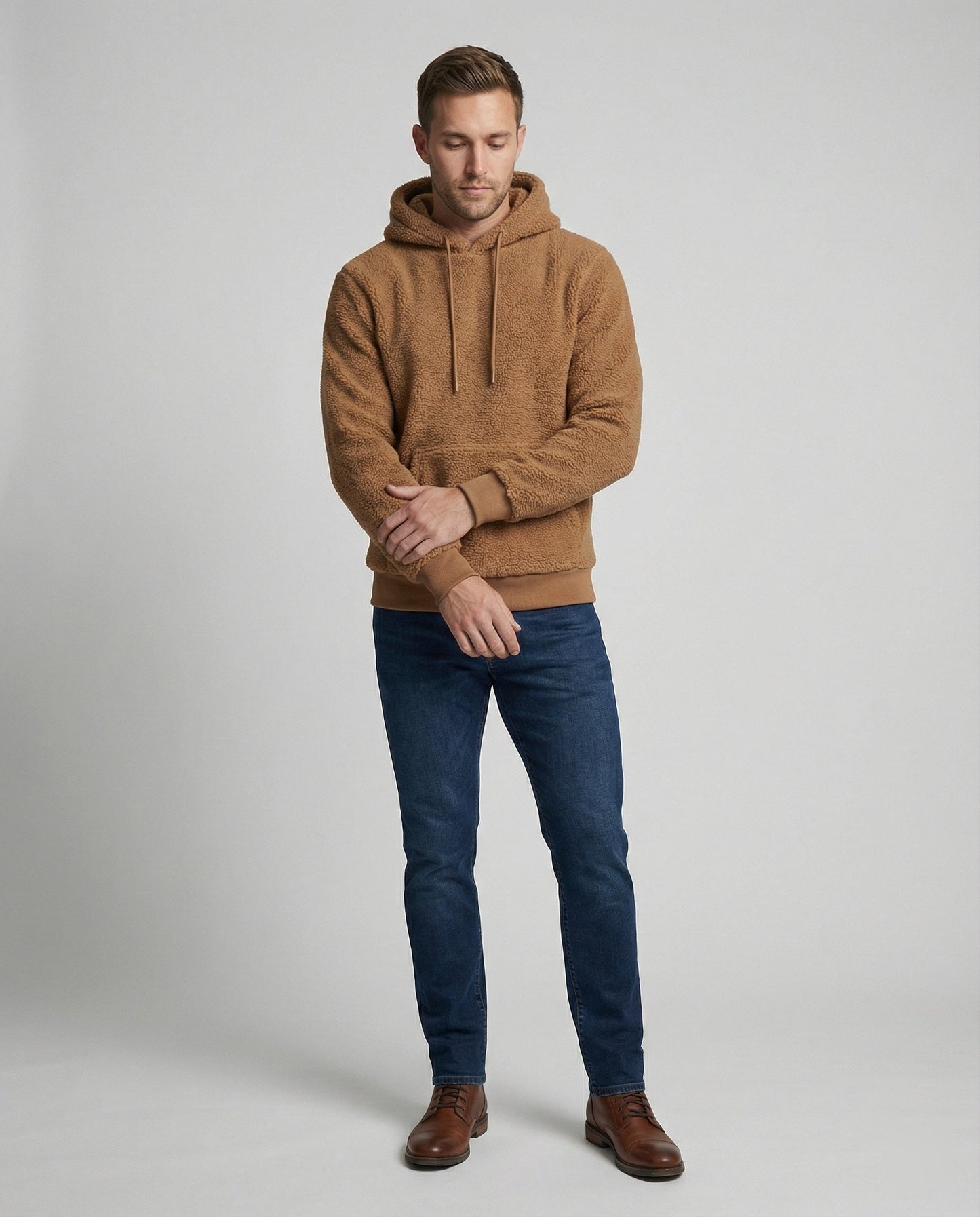 Herren Teddy Pullover Kuscheliger Baumwolle Beige