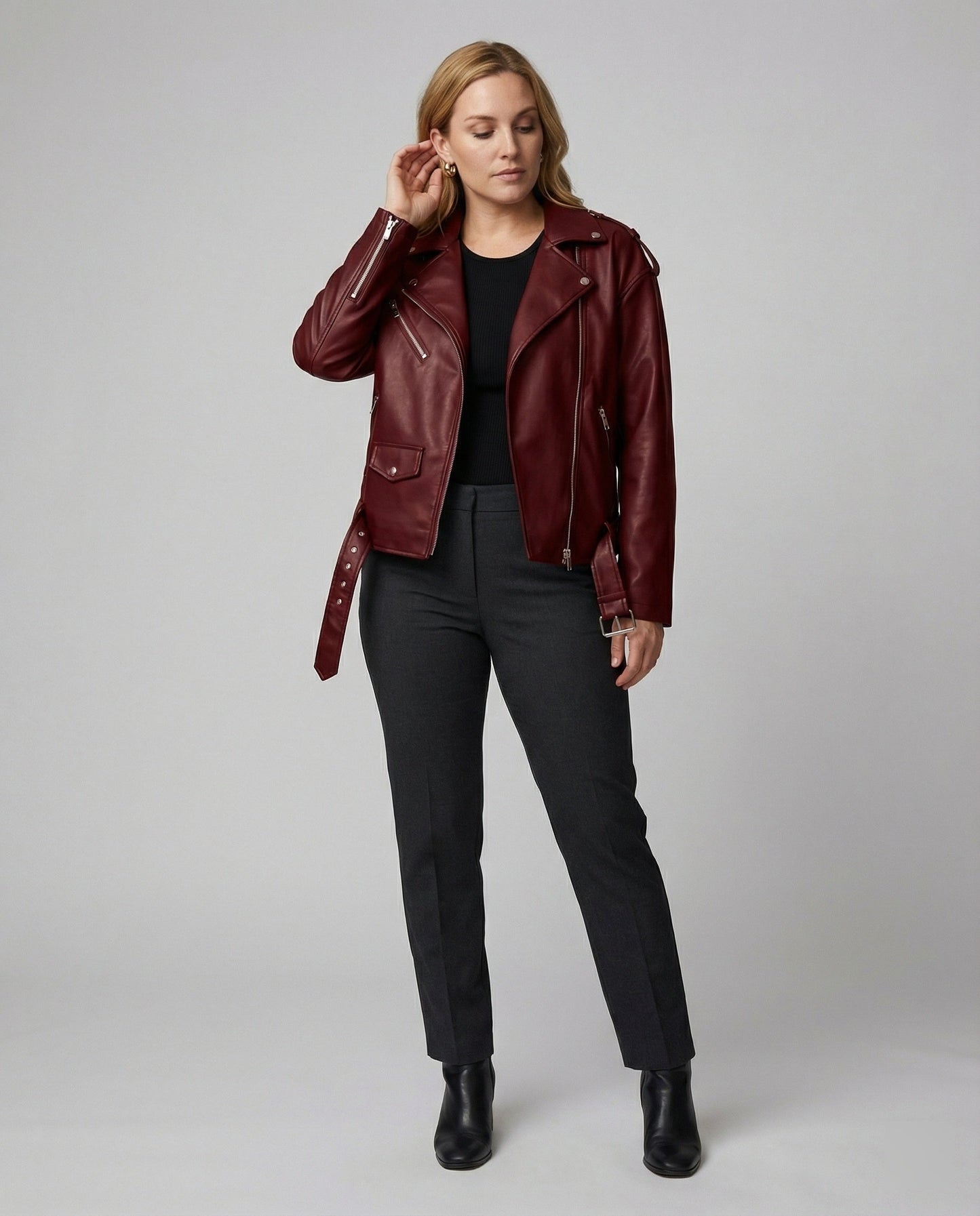 Damen Lederjacke Bikerstil Reißverschluss