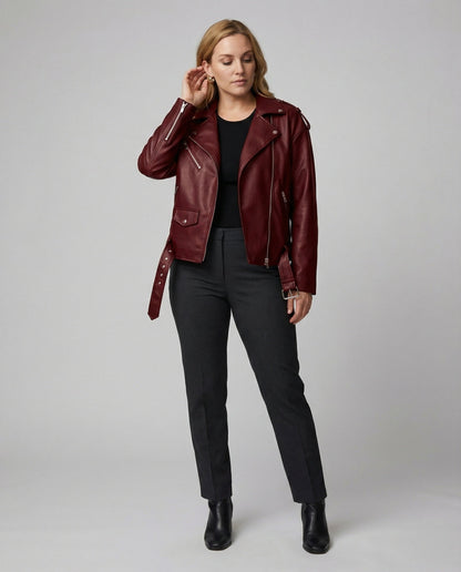 Damen Lederjacke Bikerstil Reißverschluss