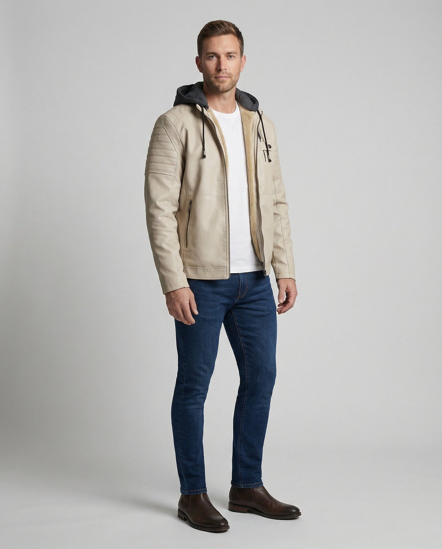 Herren Lederjacke Kapuzenlederjacke