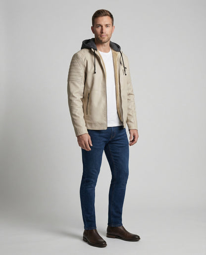 Herren Lederjacke Kapuzenlederjacke