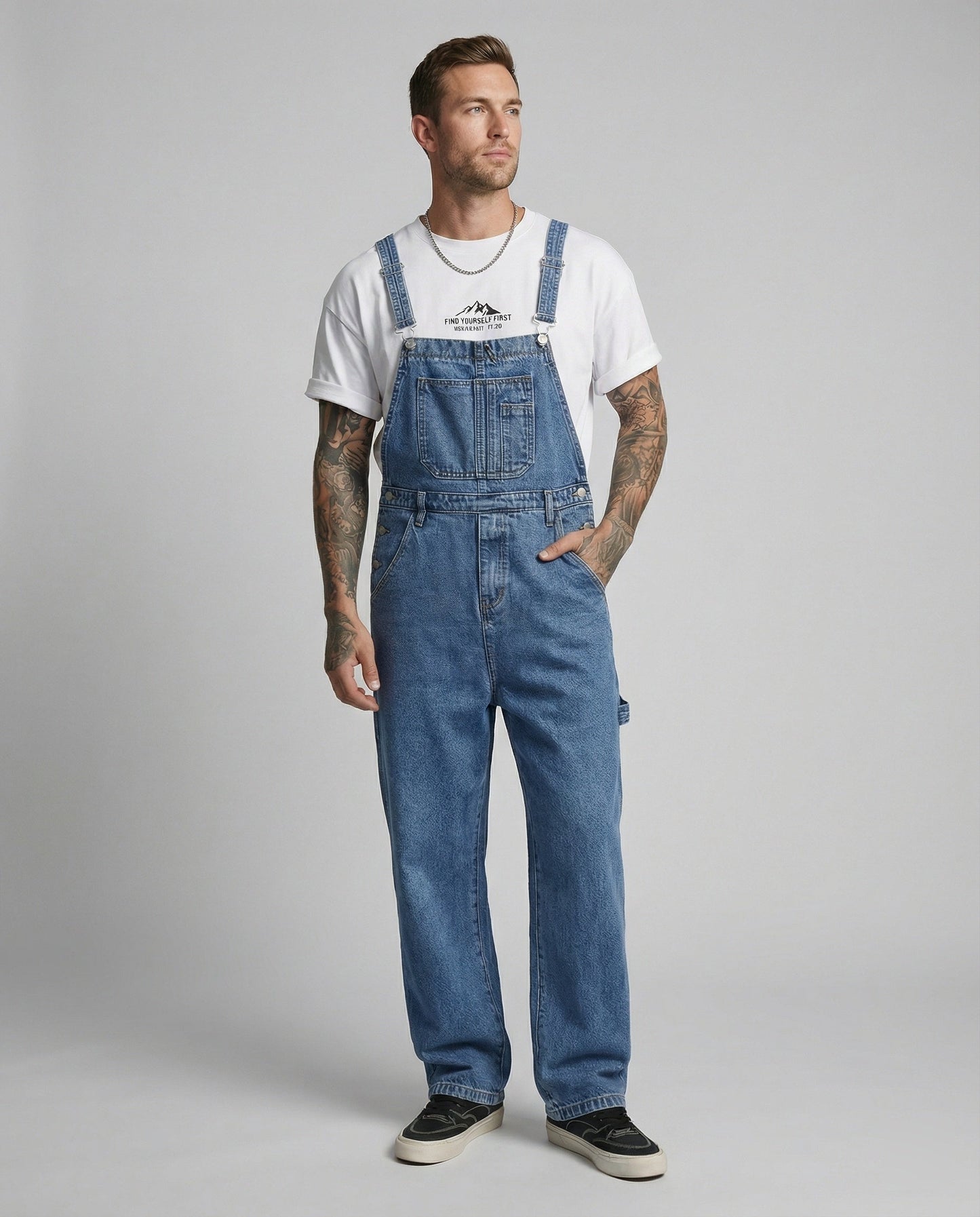 Herren Latzhose Jeans Weite Bein