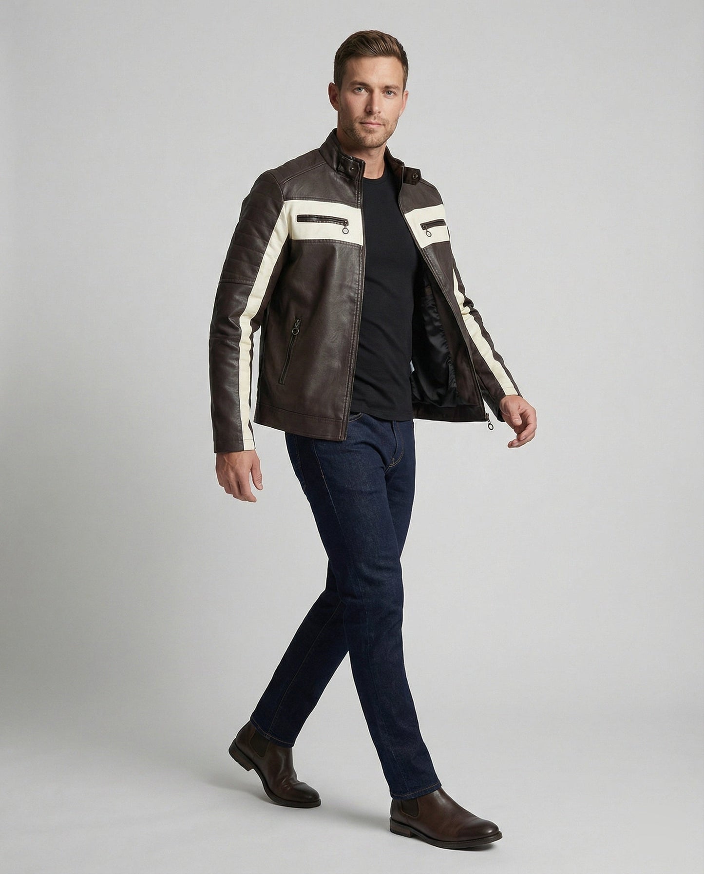 Herren Bikerjacke Kunstleder
