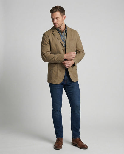 Herren Blazer Baumwolle Leicht Beige