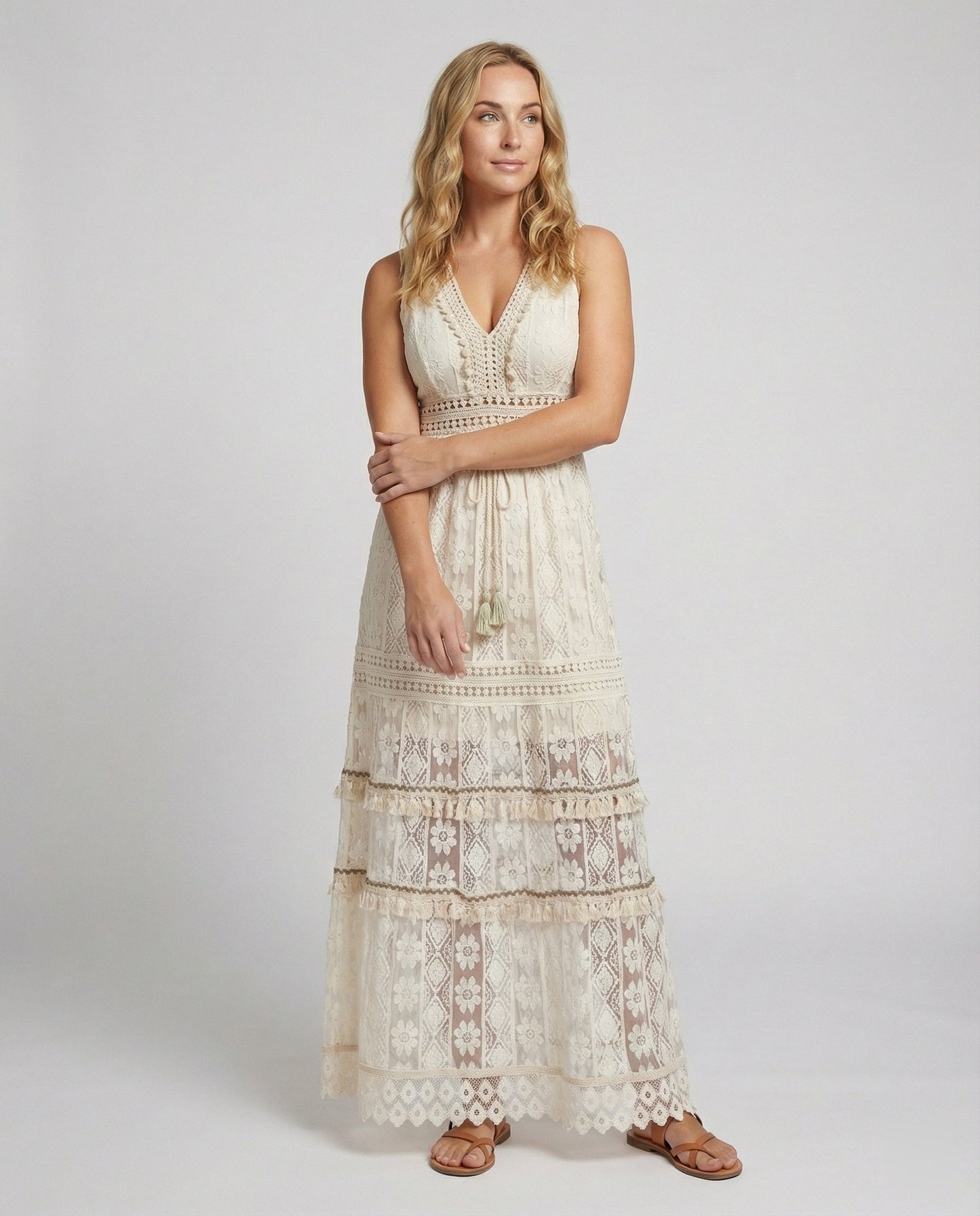 Norvielle Damen Boho Spitzenkleid Sommer - Norvielle