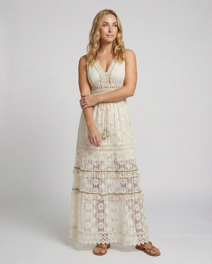 Norvielle Damen Boho Spitzenkleid Sommer - Norvielle